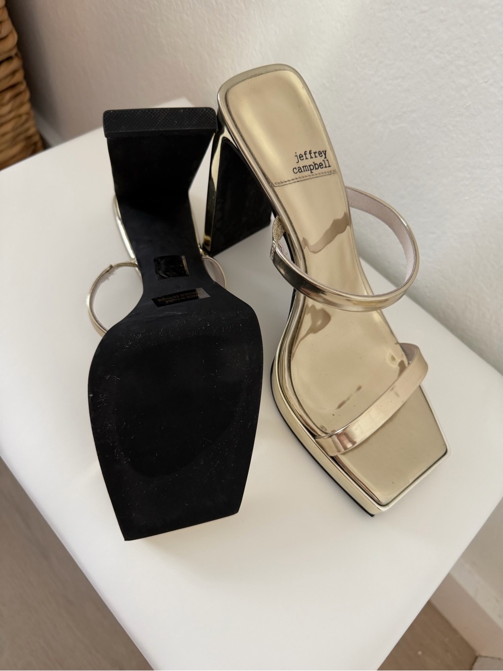Jeffrey Campbell Metallic Gold Square-Toe High Heel Slides - Picture 5 of 5